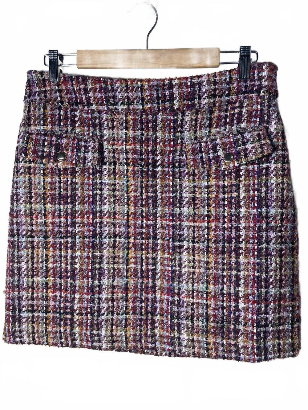 LOFT Tweed Mini Skirt Women's 8 Pockets Gingham Boxy - Picture 9 of 9
